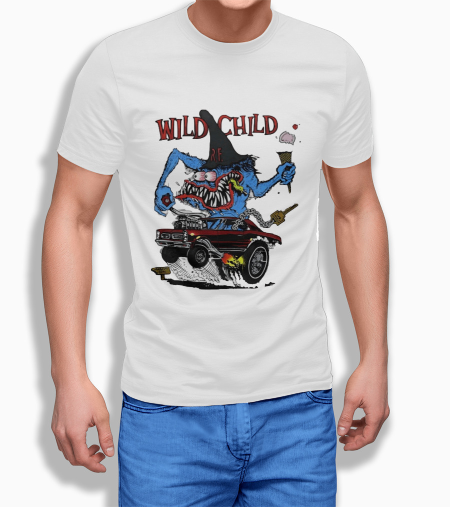 Wild Child Rat Fink R.F. Hot Rod Monster With Ice Cream And Gear Shift T-Shirt