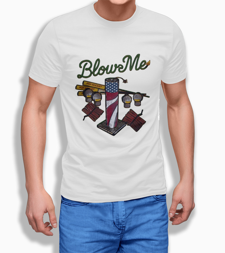 Blow Me 4th Of July Pop Rocket Fireworks USA Flag T-Shirt