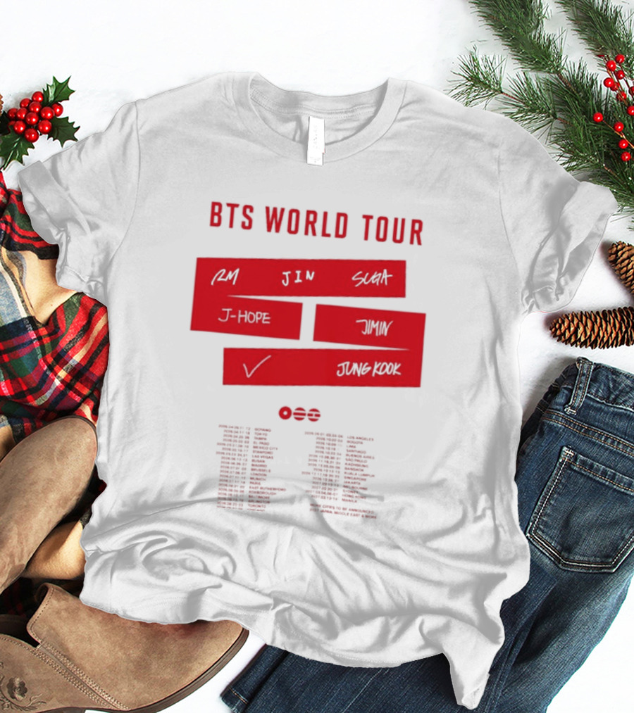 BTS World Tour 2026 RM Jin Suga J Hope Jimin V Jungkook Concert Tour Dates T-Shirt