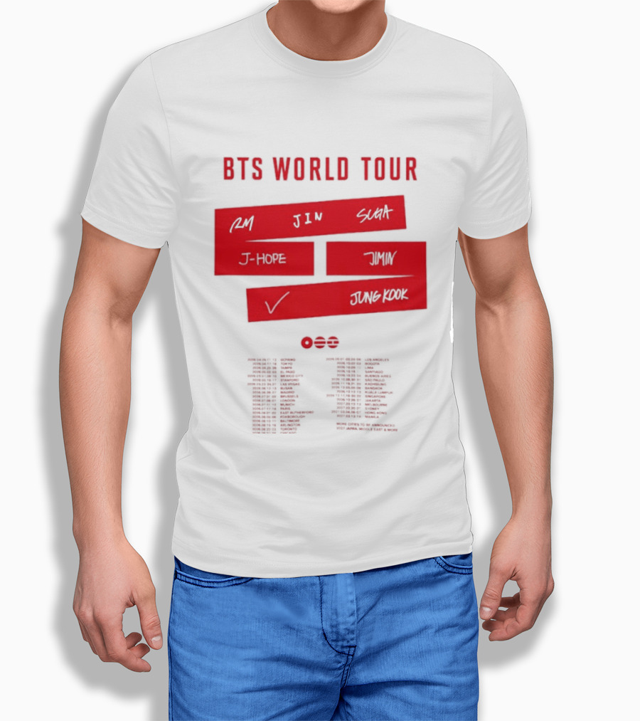 BTS World Tour 2026 RM Jin Suga J Hope Jimin V Jungkook Concert Tour Dates T-Shirt