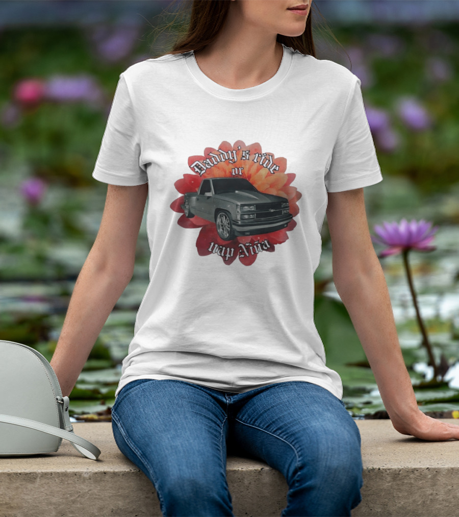 Daddy's Ride Or Nap Niña Car Floral T-Shirt