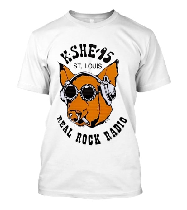 KSHE 95 St. Louis Real Rock Radio Pig With Headphones And Sunglasses T-Shirt