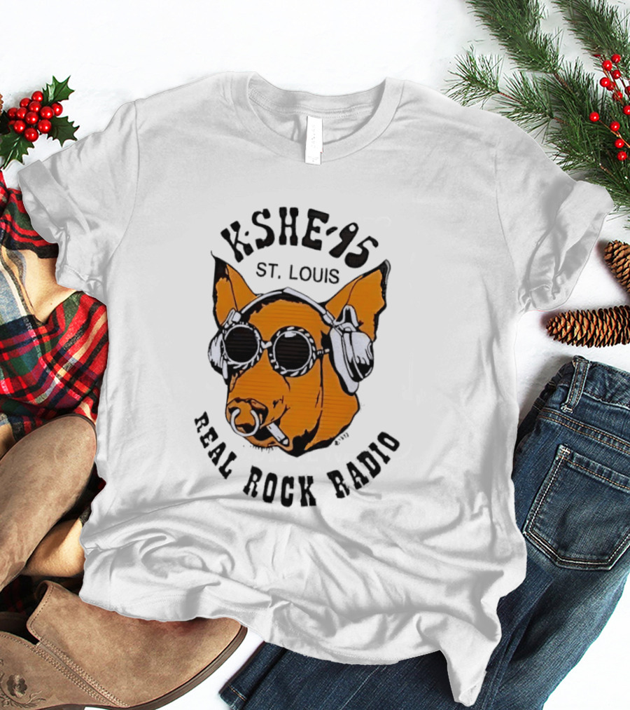 KSHE 95 St. Louis Real Rock Radio Pig With Headphones And Sunglasses T-Shirt