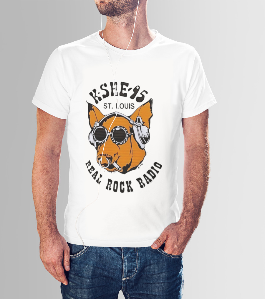 KSHE 95 St. Louis Real Rock Radio Pig With Headphones And Sunglasses T-Shirt
