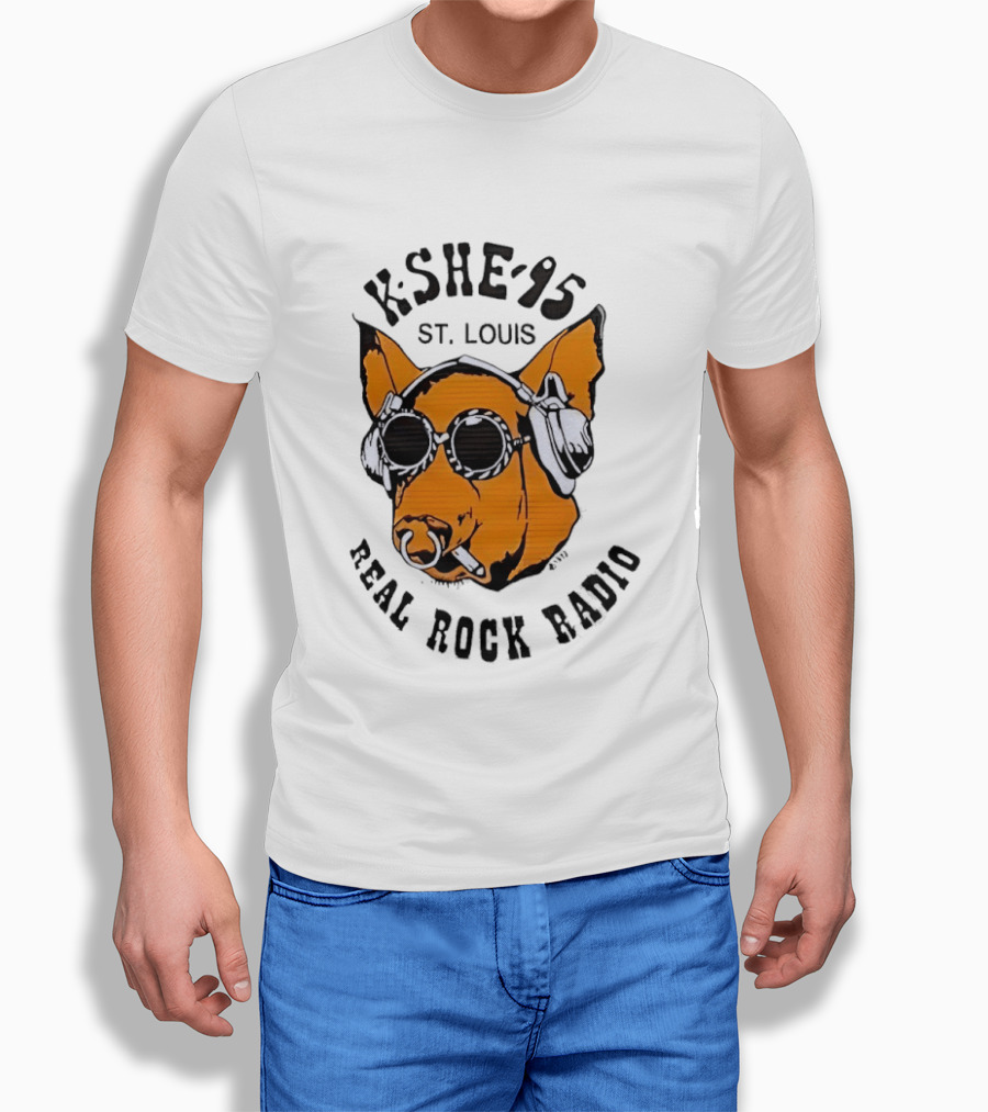 KSHE 95 St. Louis Real Rock Radio Pig With Headphones And Sunglasses T-Shirt