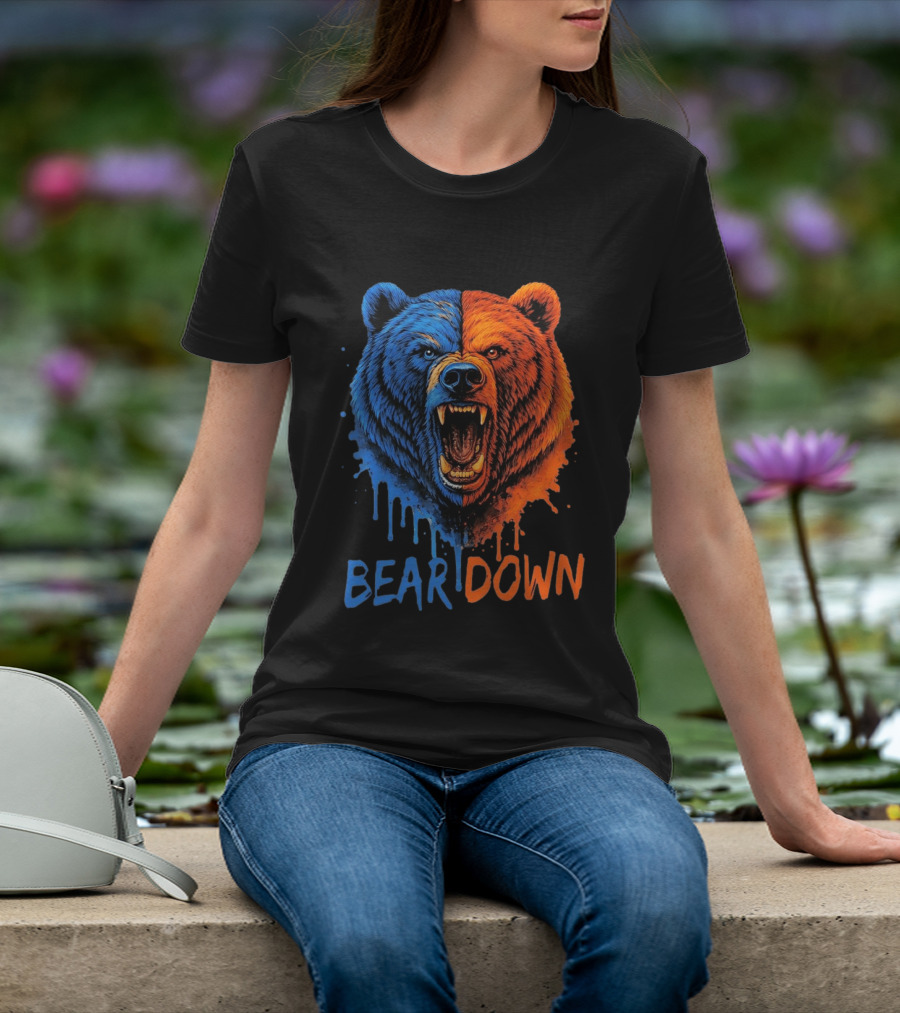 Bear Down Good Better Best Fierce Blue And Orange Bear Face T-Shirt