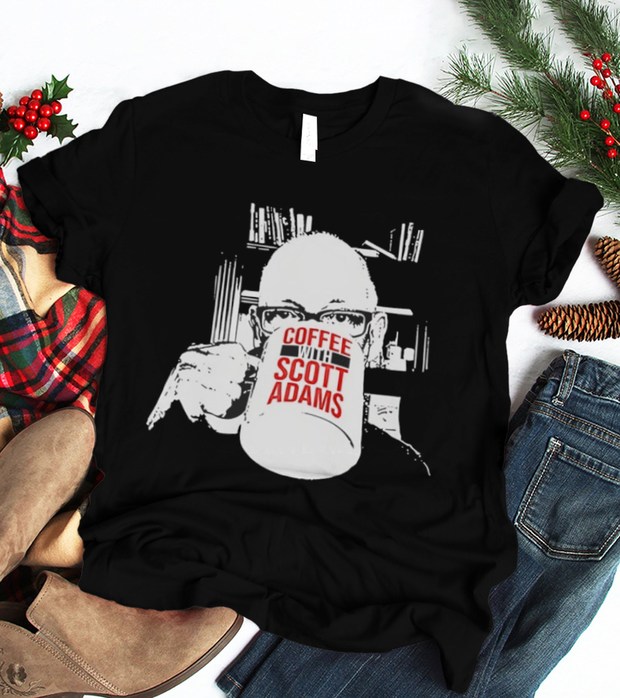 Coffee With Scott Adams Graphic Art And Bookshelves T-Shirt