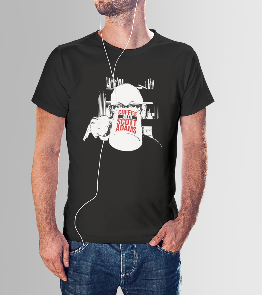 Coffee With Scott Adams Graphic Art And Bookshelves T-Shirt