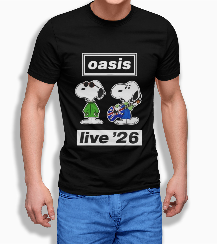 Oasis Snoopy Live '26 Union Jack Guitar T-Shirt