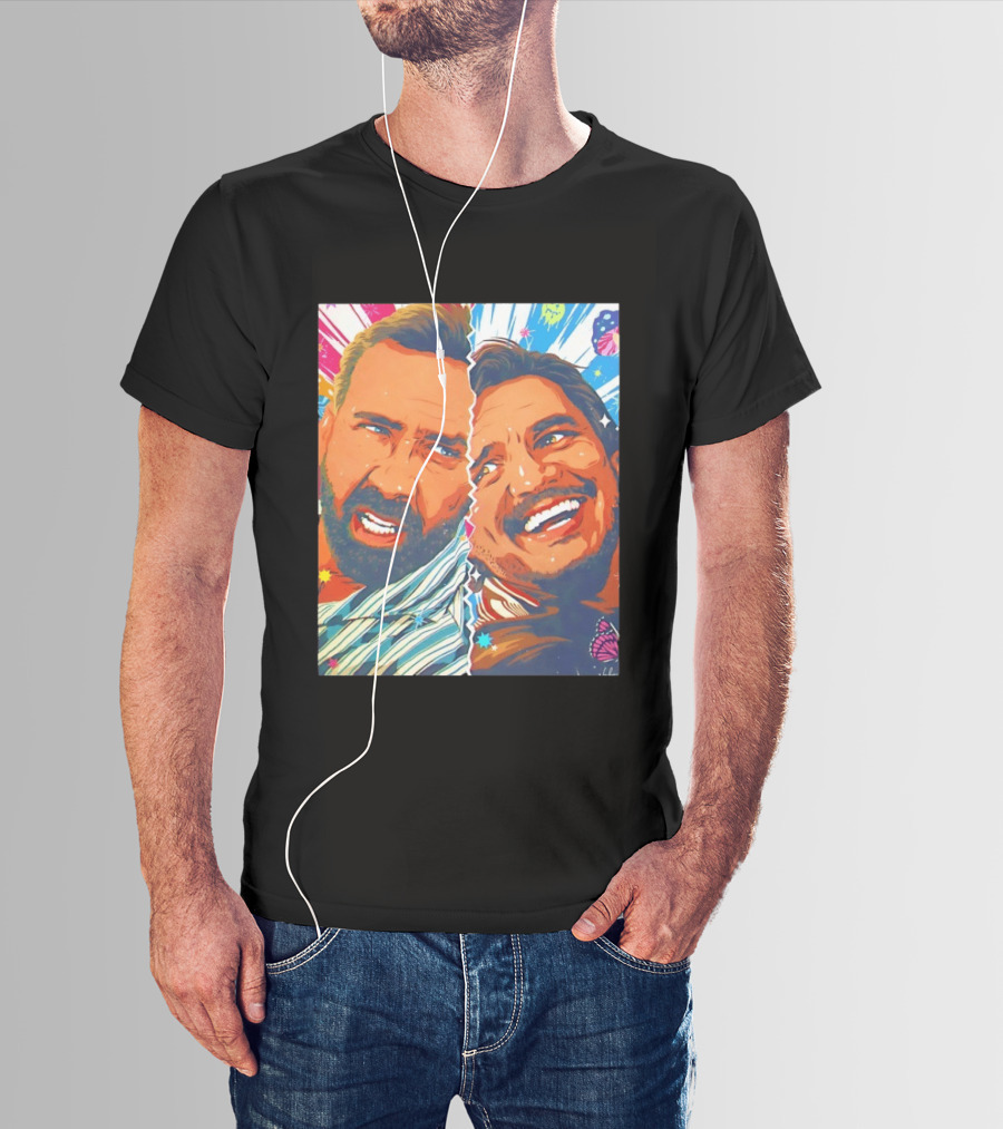Pedro Pascal Nicolas Cage Colorful Retro Pop Art Face Off T-Shirt