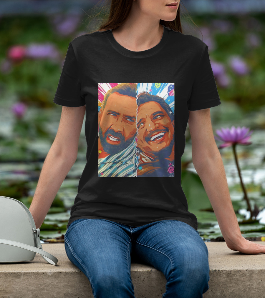 Pedro Pascal Nicolas Cage Colorful Retro Pop Art Face Off T-Shirt