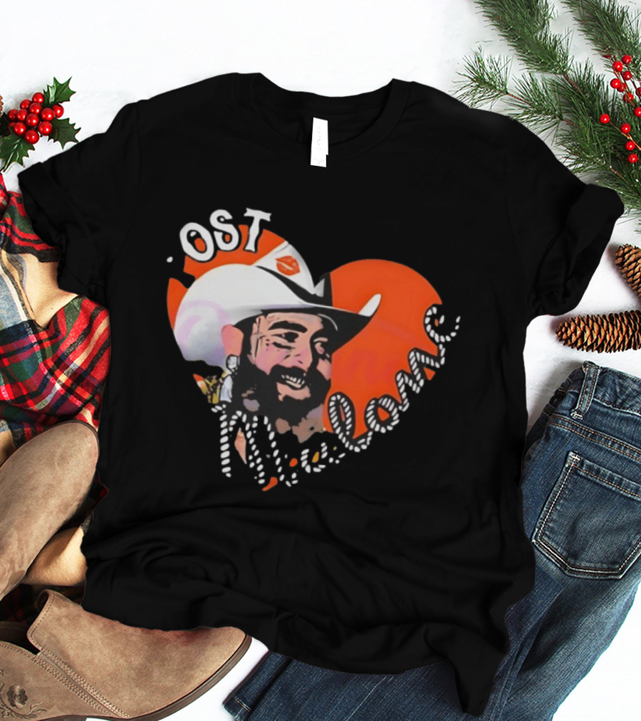 Post Malone Heart Cowboy Hat Red White T-Shirt