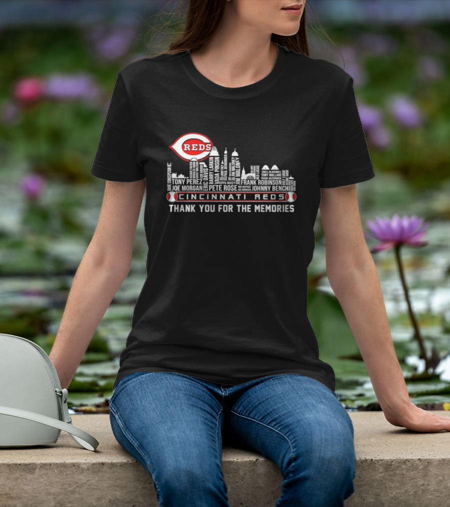 Cincinnati Reds Skyline City Tony Perez Frank Robinson Johnny Bench Thank You For The Memories T-Shirt