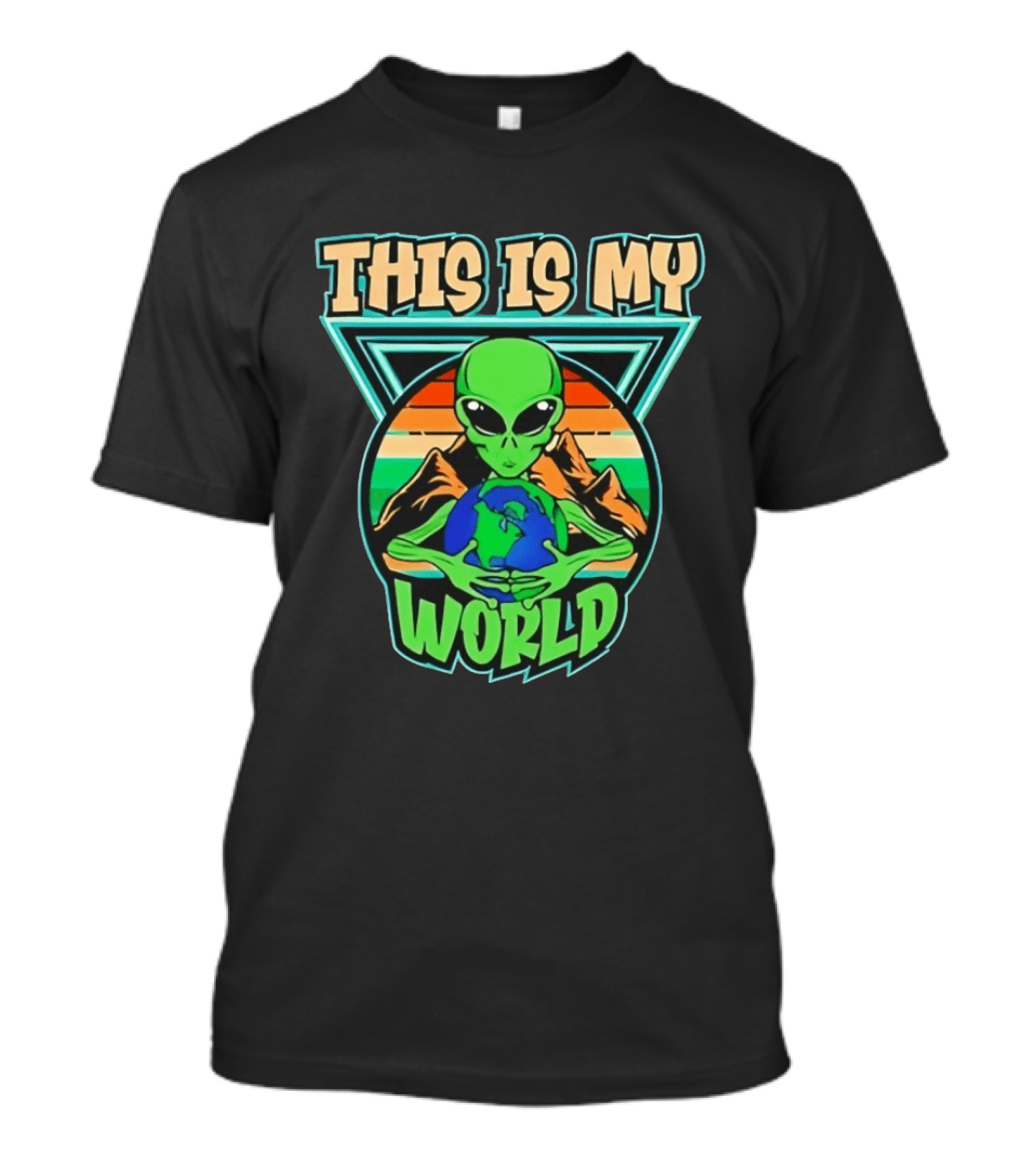 This Is My World Alien Holding Earth Retro Desert Scene T-Shirt