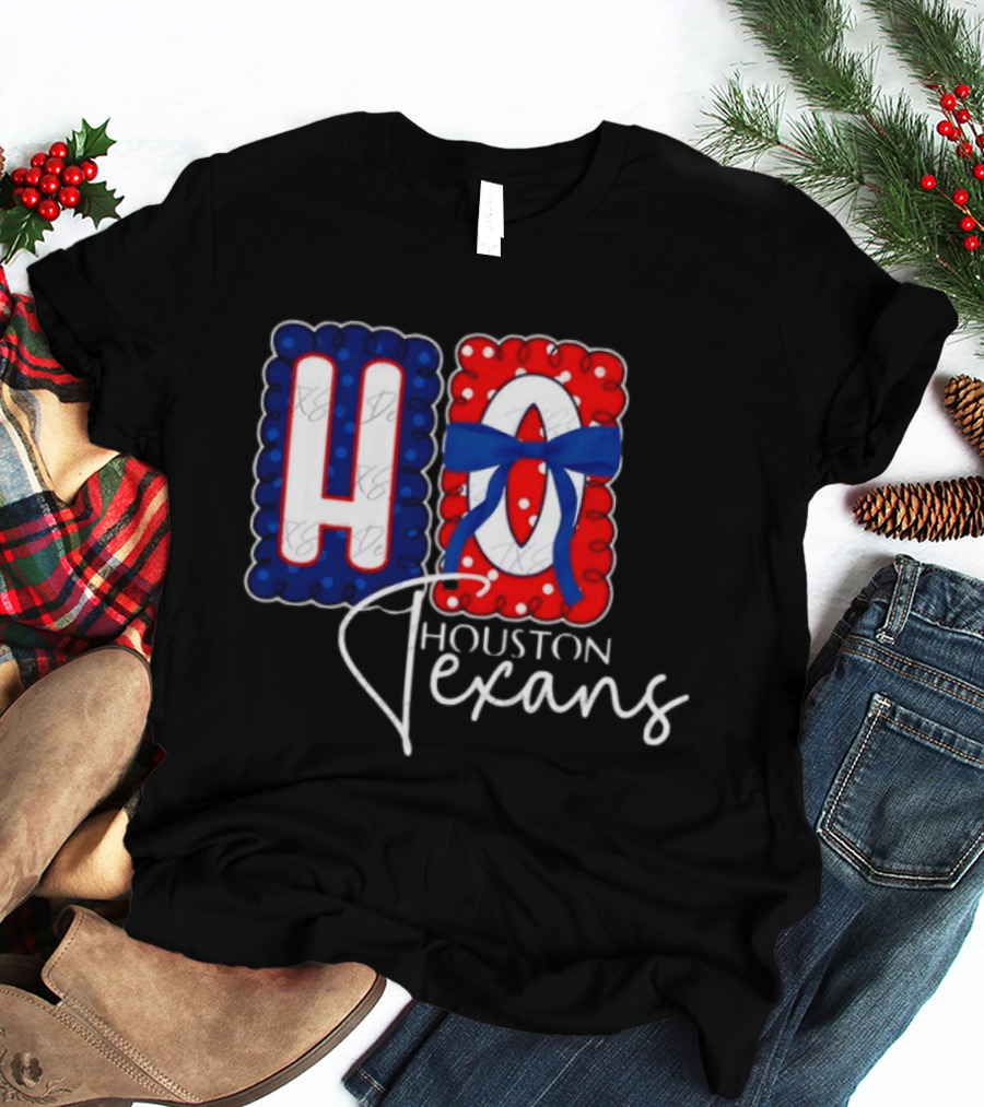 Houston Texans Football HOU Blue Red Bow T-Shirt
