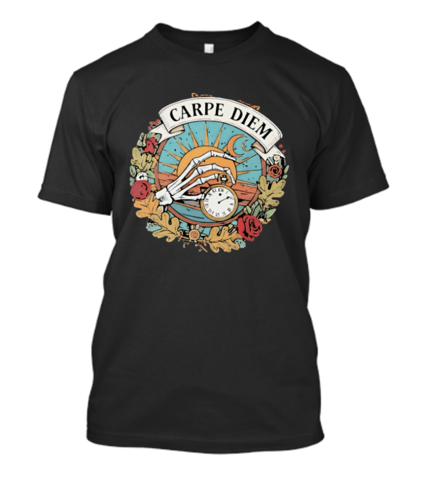 Carpe Diem Memento Mori Skeleton Art Roses Sun Moon T-Shirt