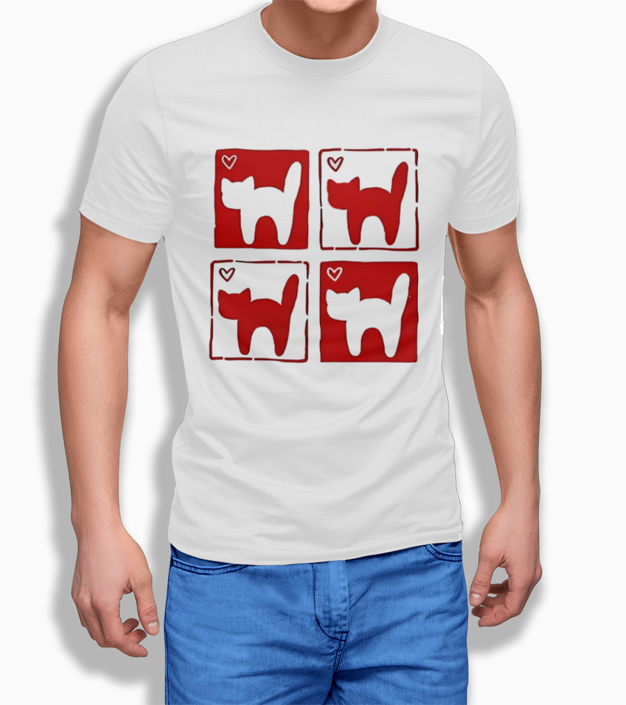 Y2K Cat Love Hearts Retro 2000s Square T-Shirt