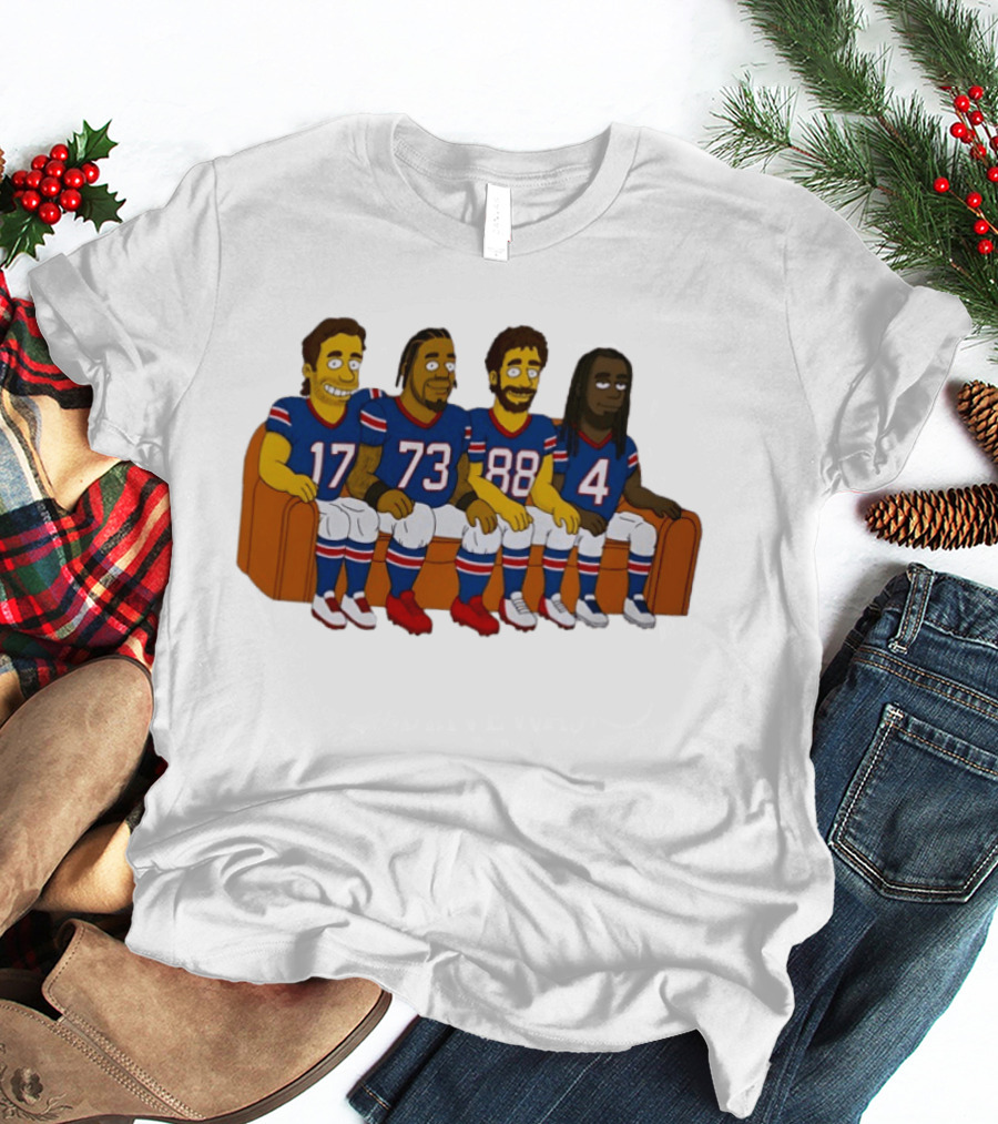 Josh Allen Dion Dawkins Dawson Knox Stefon Diggs Buffalo Bills Cartoon Characters On Couch T-Shirt