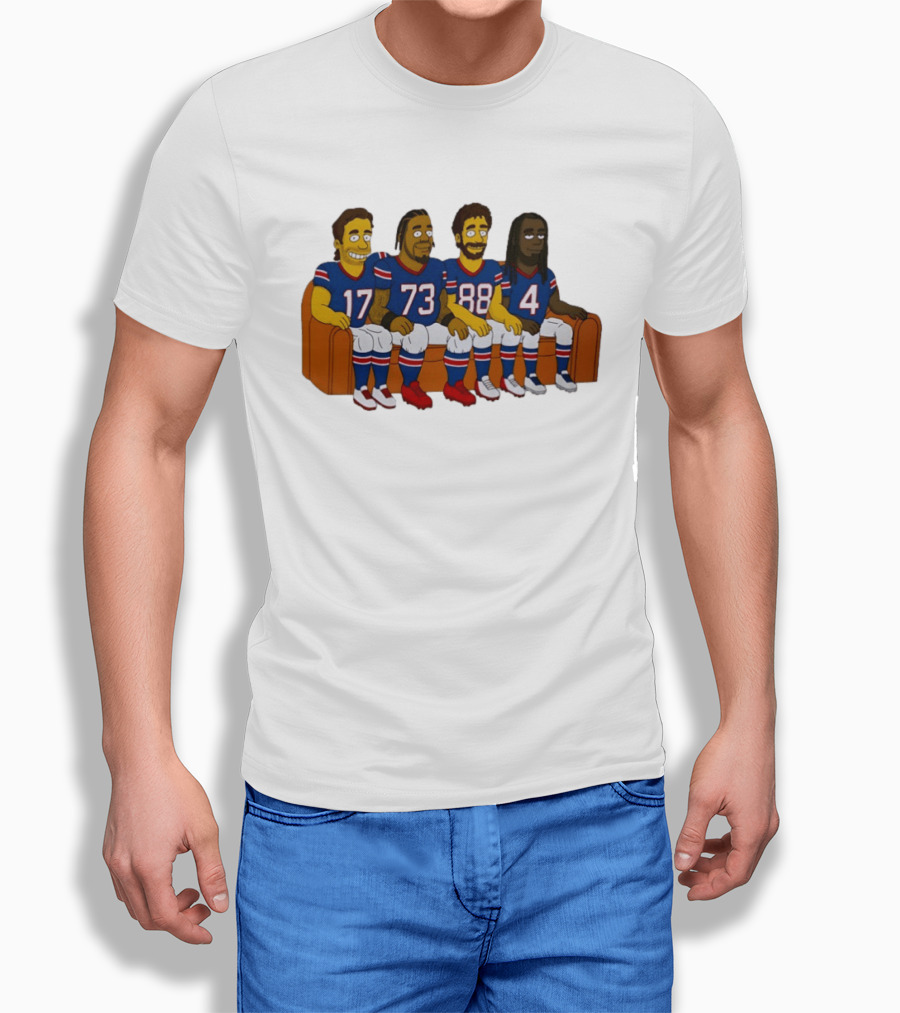 Josh Allen Dion Dawkins Dawson Knox Stefon Diggs Buffalo Bills Cartoon Characters On Couch T-Shirt