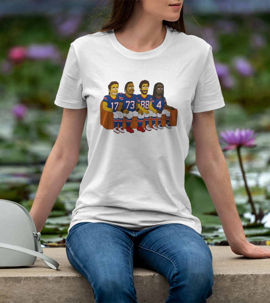 Josh Allen Dion Dawkins Dawson Knox Stefon Diggs Buffalo Bills Cartoon Characters On Couch T-Shirt
