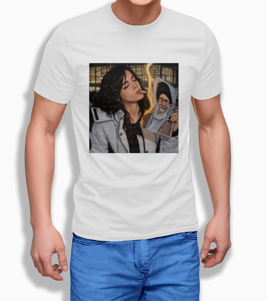 Burning Image Of Khamenei Revolution Rebellion Symbolism T-Shirt