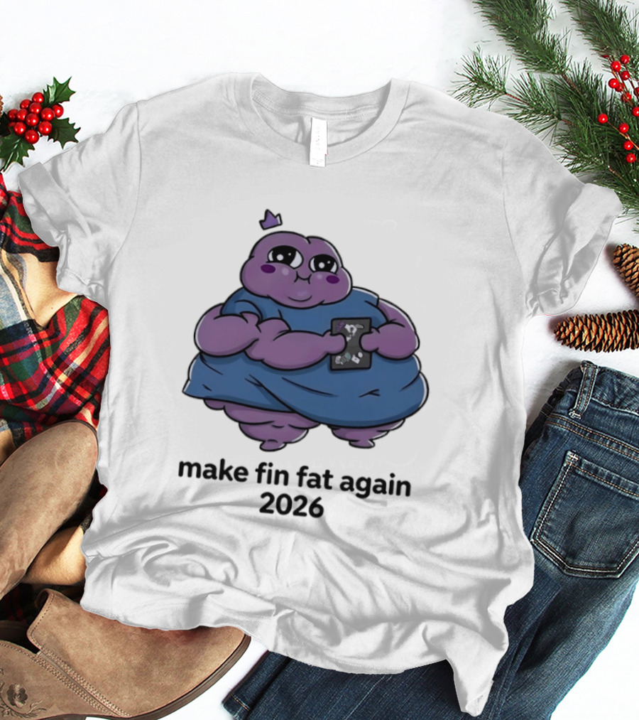 Make Fin Fat Again 2026 Cartoon Character Holding Card T-Shirt
