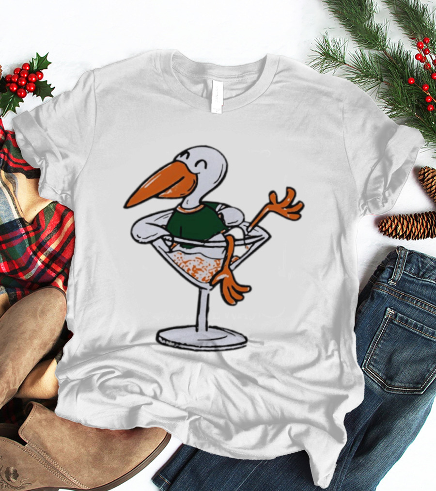 Miami Hurricanes Ibis Mascot In Cocktail Glass T-Shirt