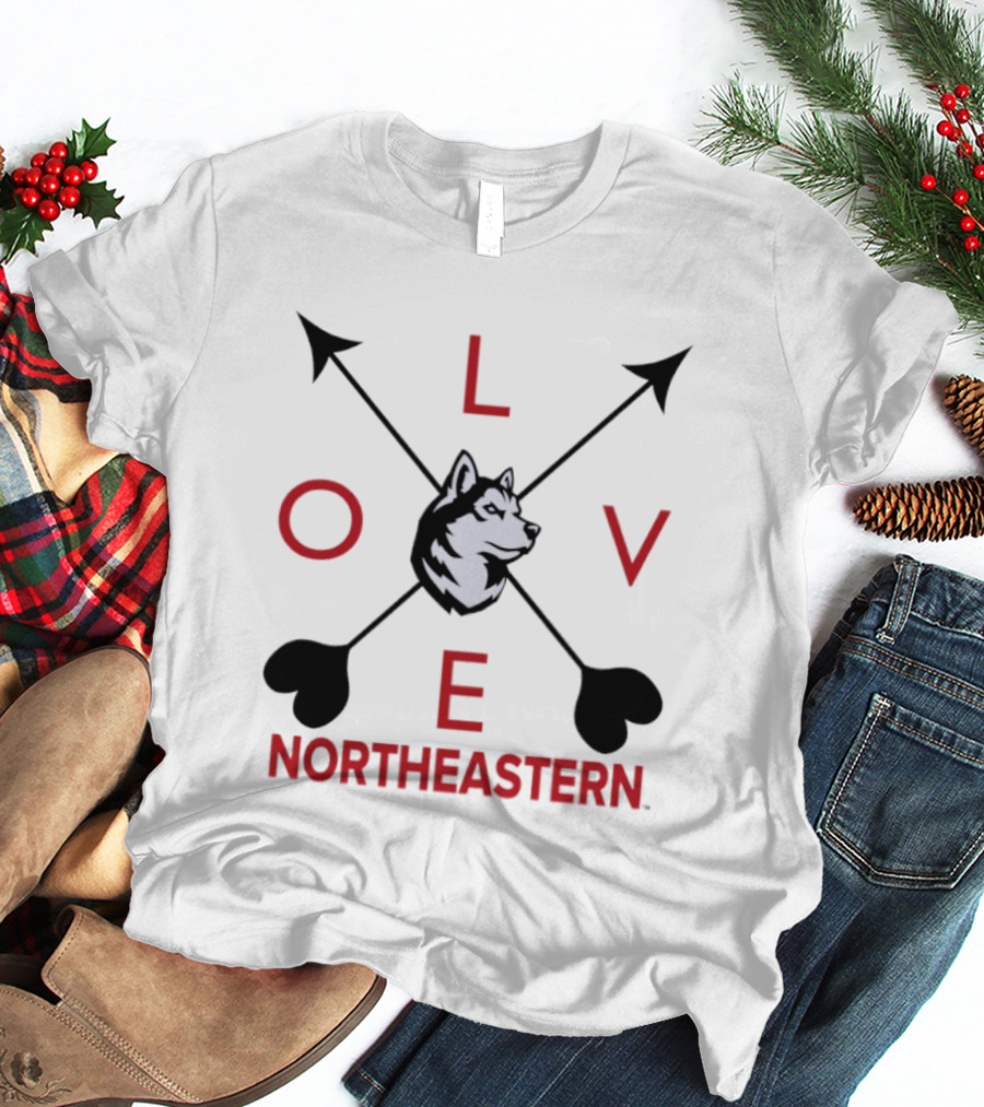 Northeastern Huskies Love Arrows Valentine's Day Gray Pullover T-Shirt