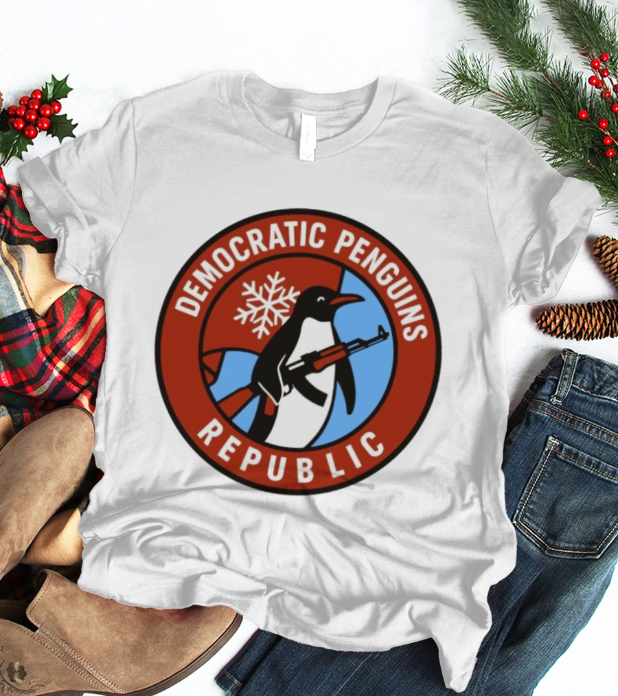 Democratic Penguins Republic Emblem With AK 47 And Snowflake T-Shirt