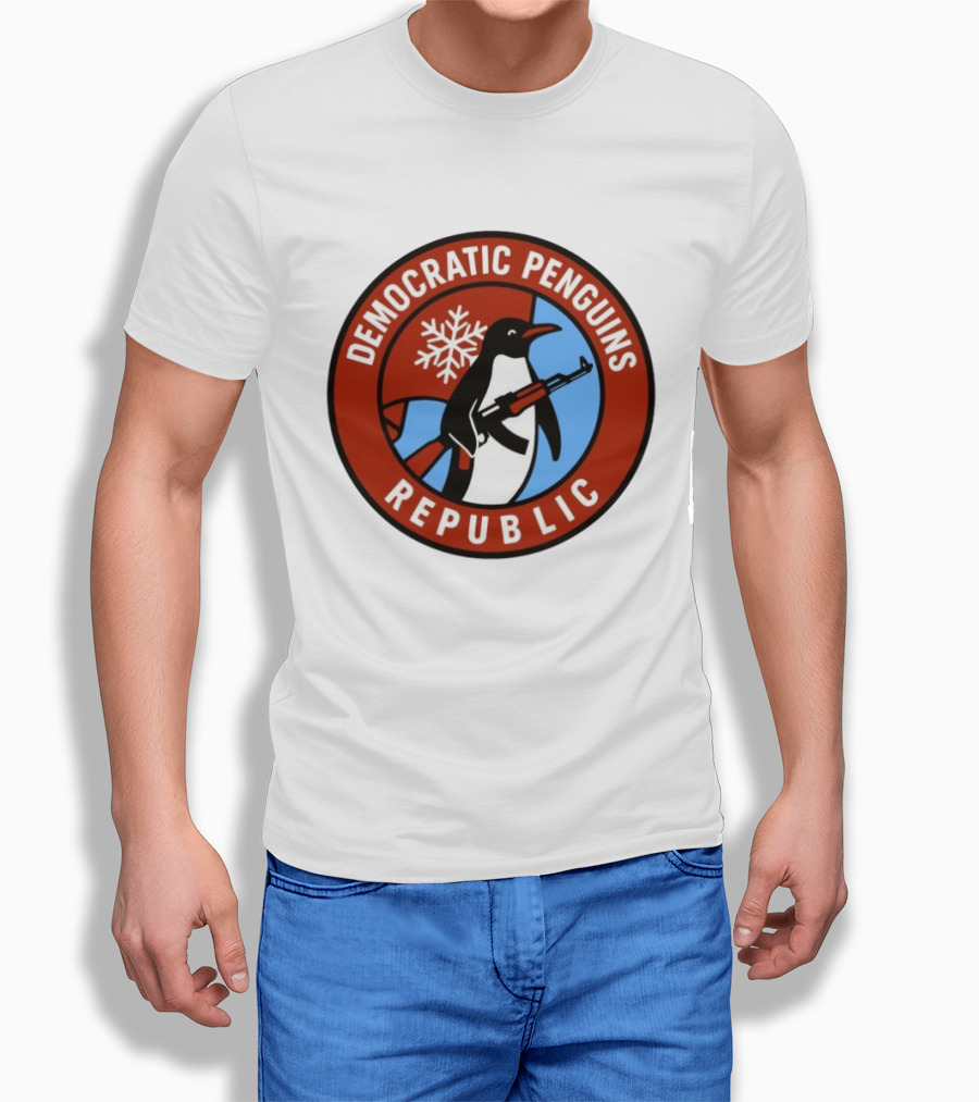 Democratic Penguins Republic Emblem With AK 47 And Snowflake T-Shirt