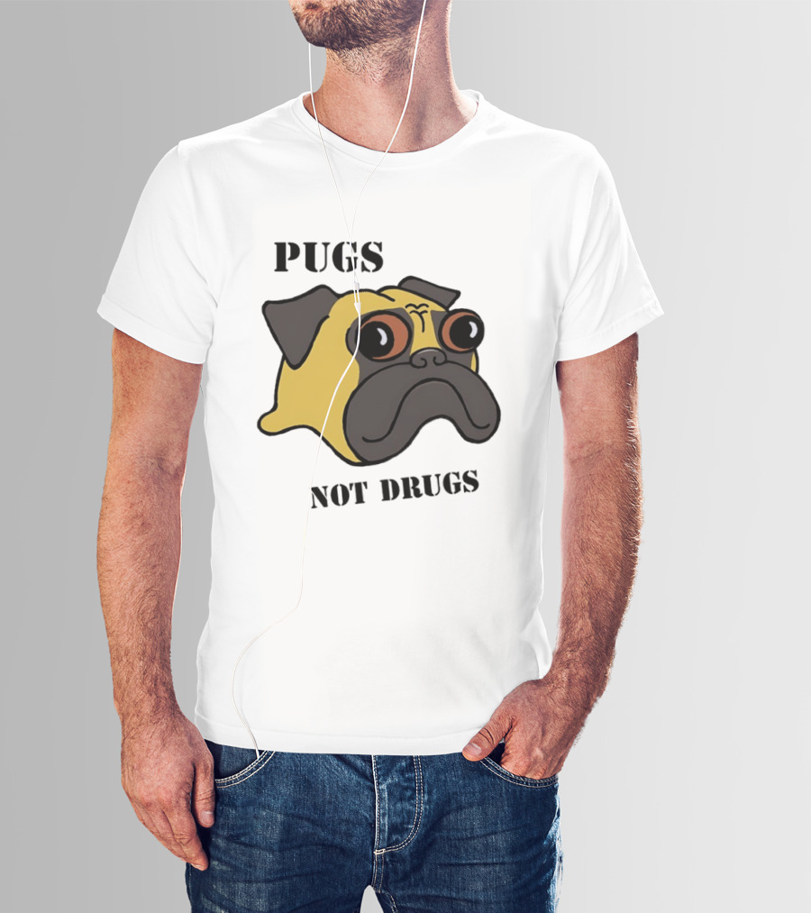 Pugs Not Drugs Cartoon Dog Face Funny Anti Drug Message T-Shirt