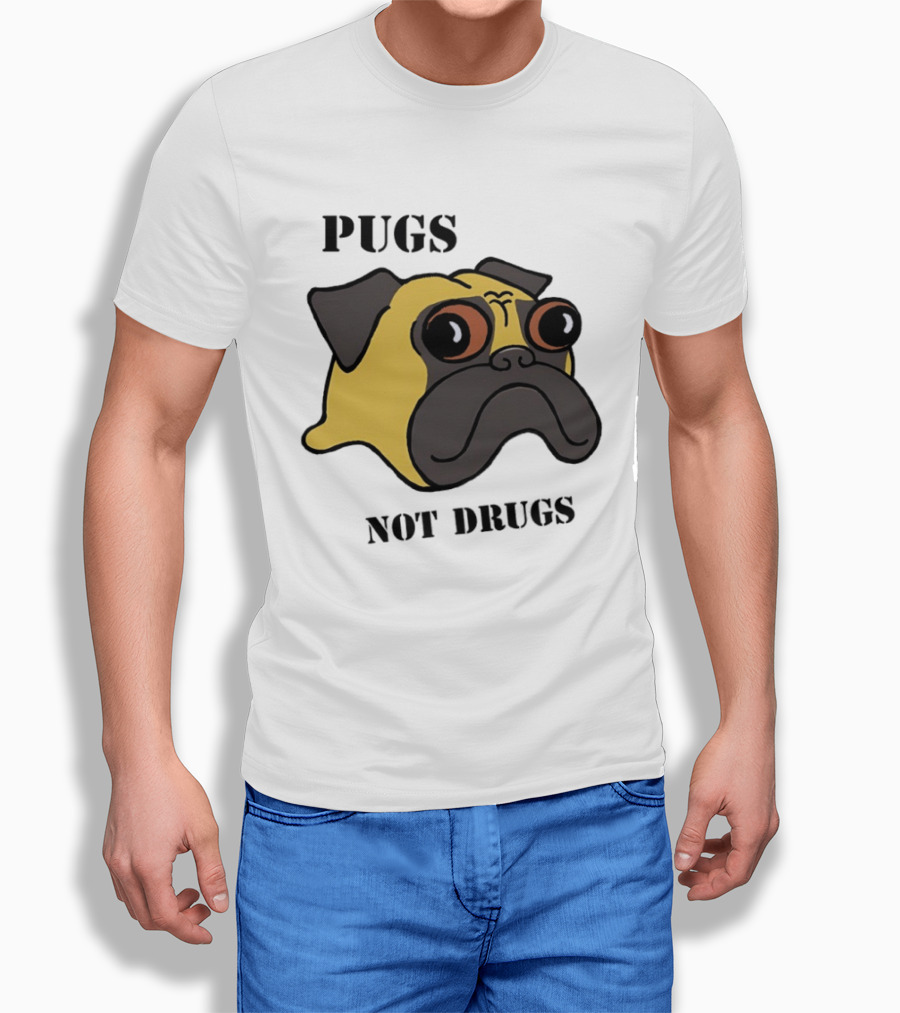 Pugs Not Drugs Cartoon Dog Face Funny Anti Drug Message T-Shirt