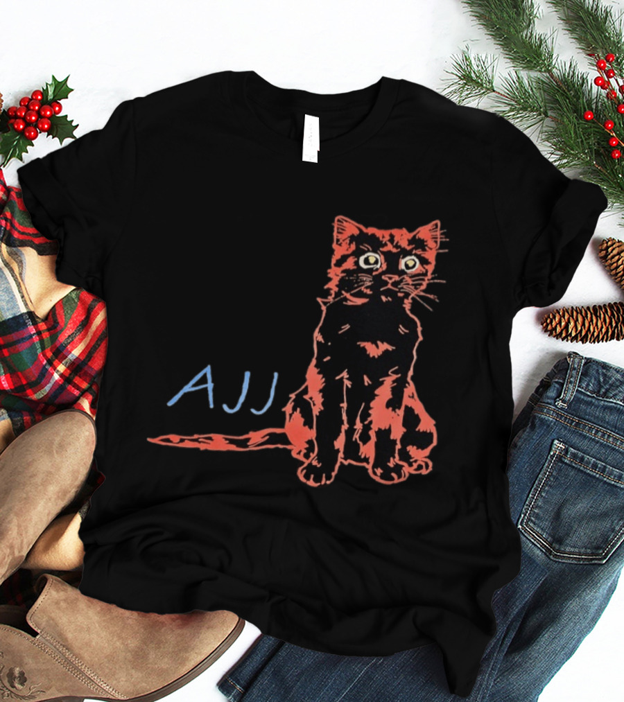 AJJ Cat Vibrant Cartoon Rock Band Merchandise T-Shirt