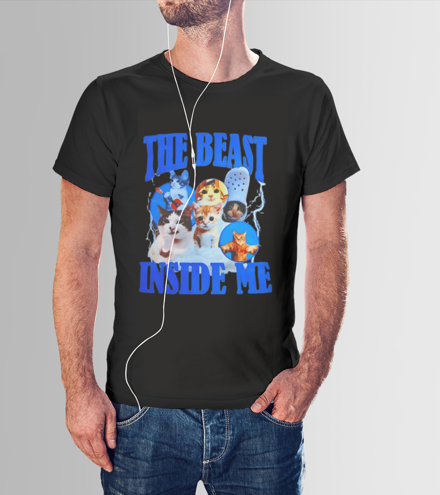 The Beast Inside Me Cat Collage With Blue Electric Accents T-Shirt