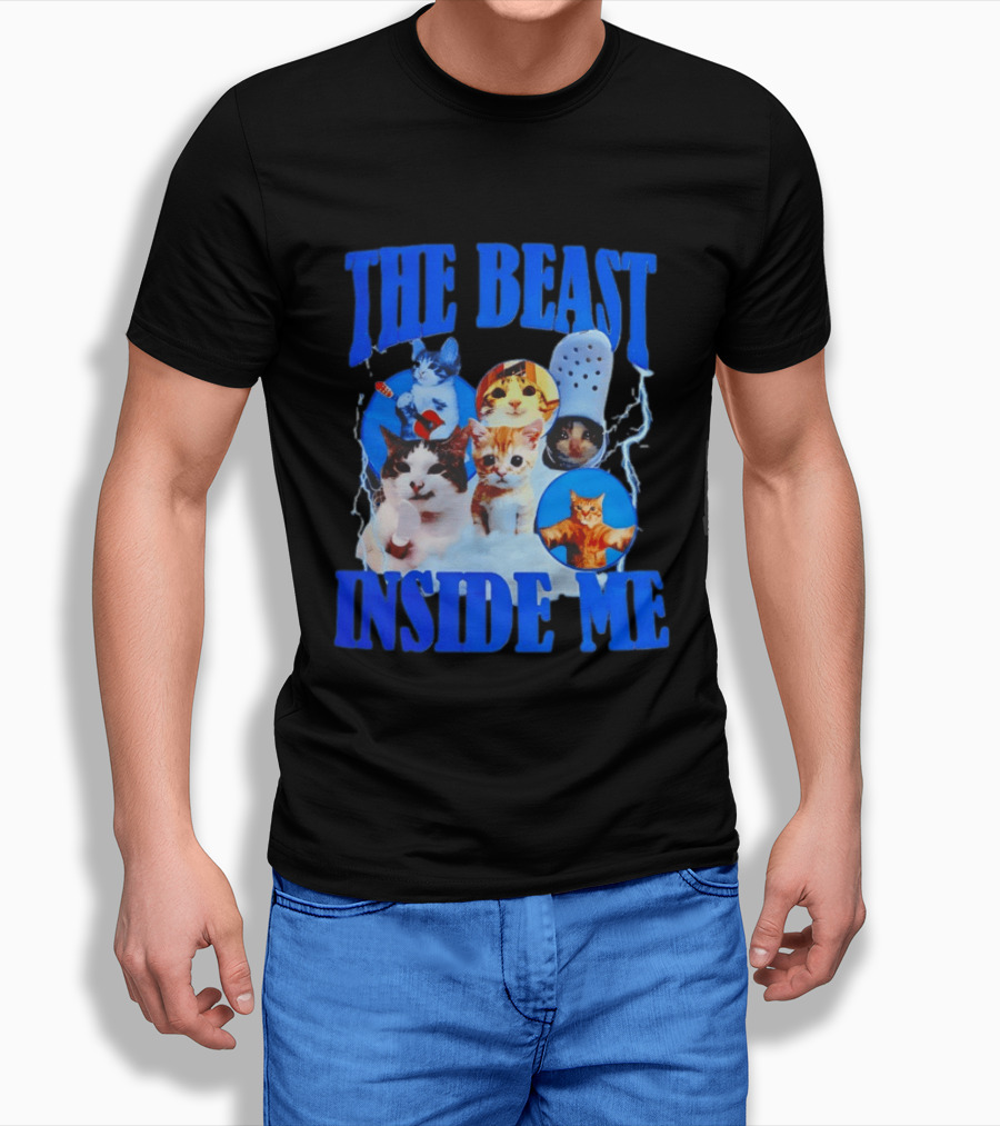The Beast Inside Me Cat Collage With Blue Electric Accents T-Shirt