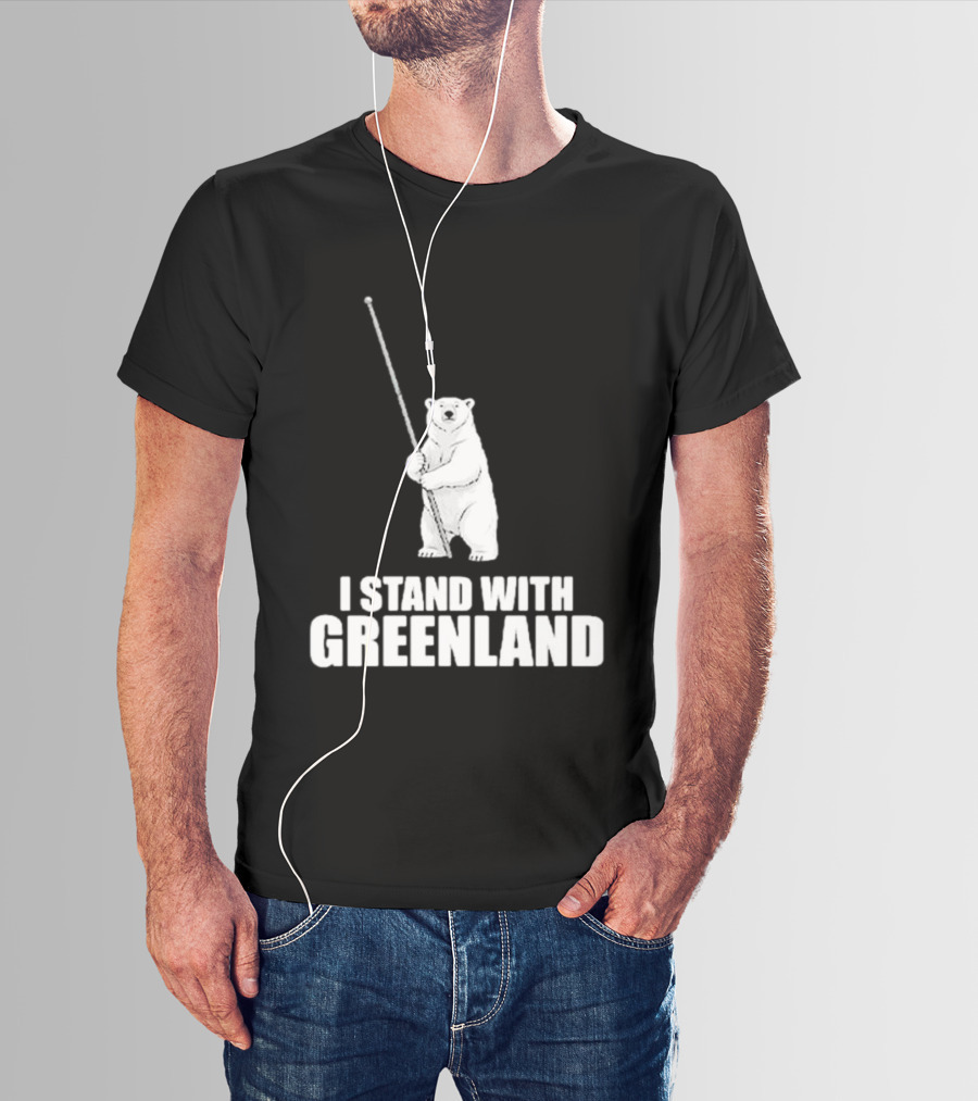 I Stand With Greenland Polar Bear Holding Staff T-Shirt