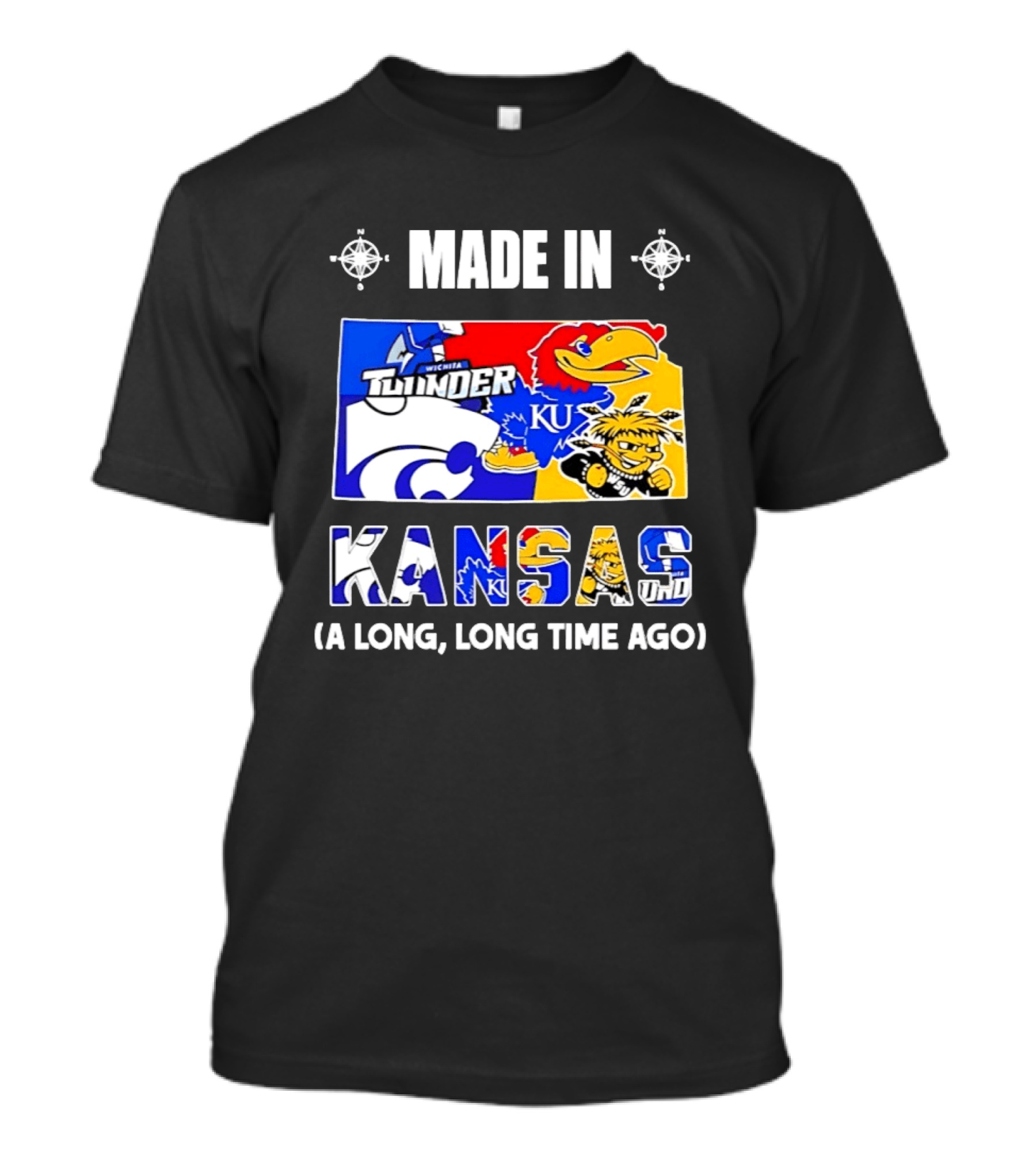 Made In Kansas Long Time Ago Wichita Thunder KU Wildcats Jayhawks Mashup T-Shirt