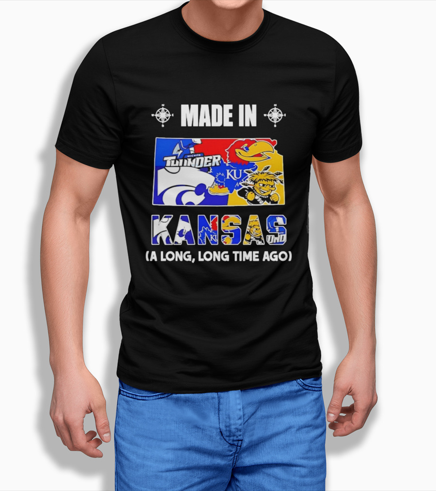 Made In Kansas Long Time Ago Wichita Thunder KU Wildcats Jayhawks Mashup T-Shirt