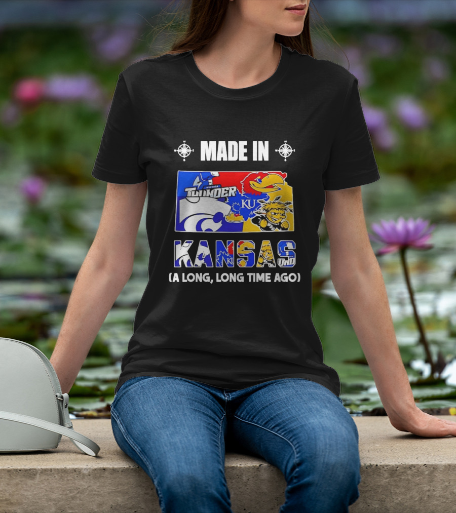 Made In Kansas Long Time Ago Wichita Thunder KU Wildcats Jayhawks Mashup T-Shirt