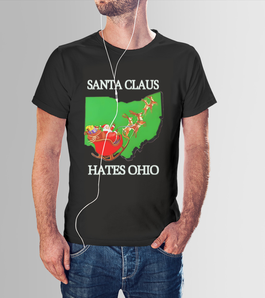 Santa Claus Hates Ohio Christmas Reindeer Sleigh Ohio State Buckeyes T-Shirt