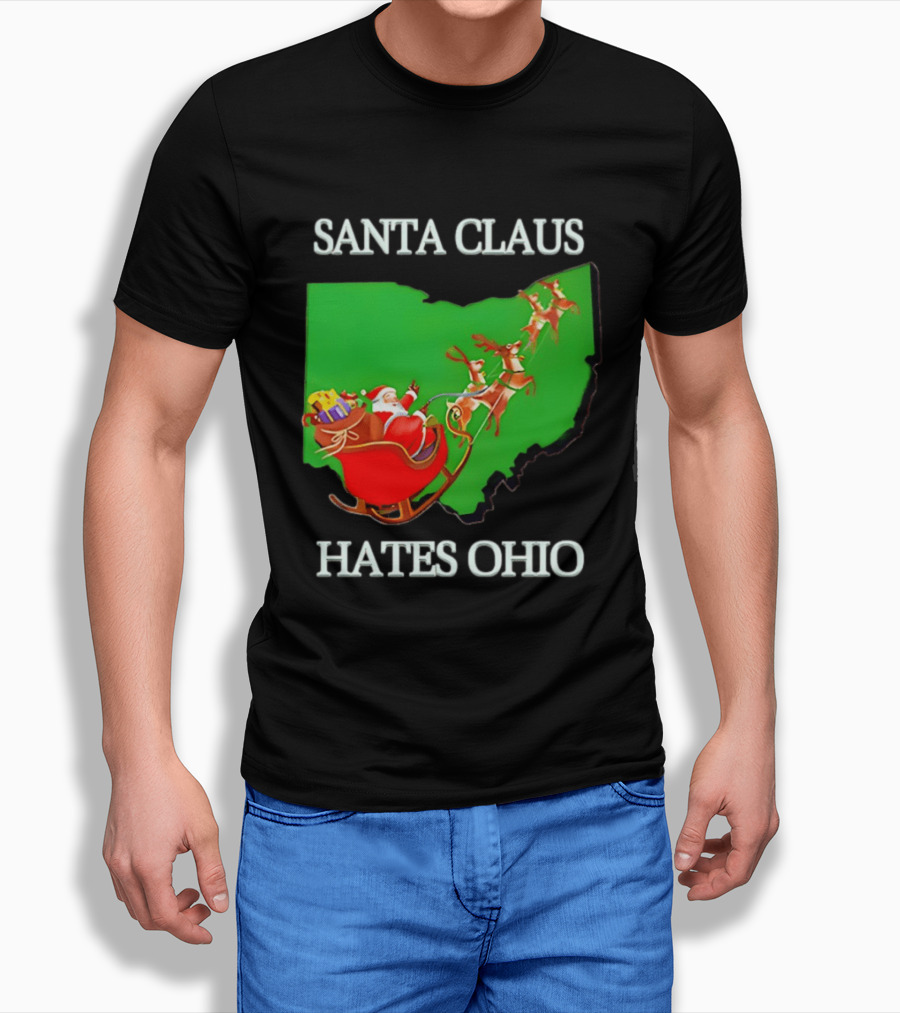 Santa Claus Hates Ohio Christmas Reindeer Sleigh Ohio State Buckeyes T-Shirt