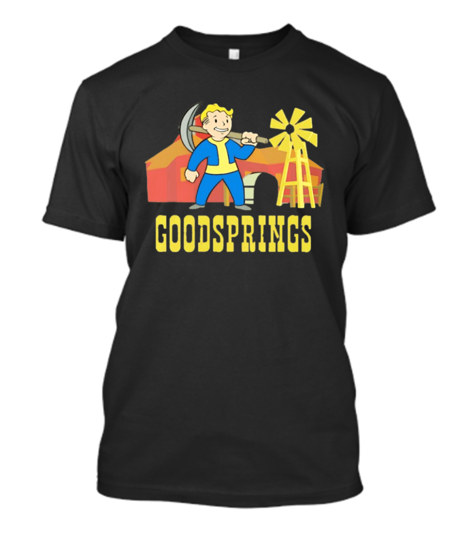 Vault Boy Goodsprings Fallout Windmill Pickaxe T-Shirt