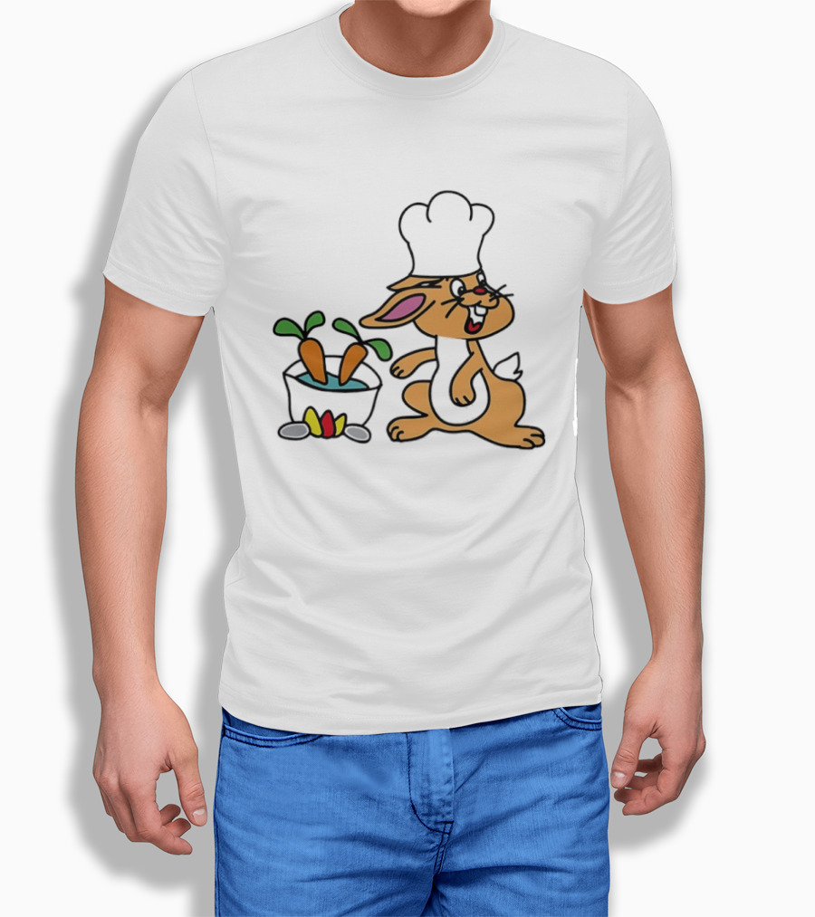Cartoon Bunny Chef Cooking With Carrots And Pot T-Shirt