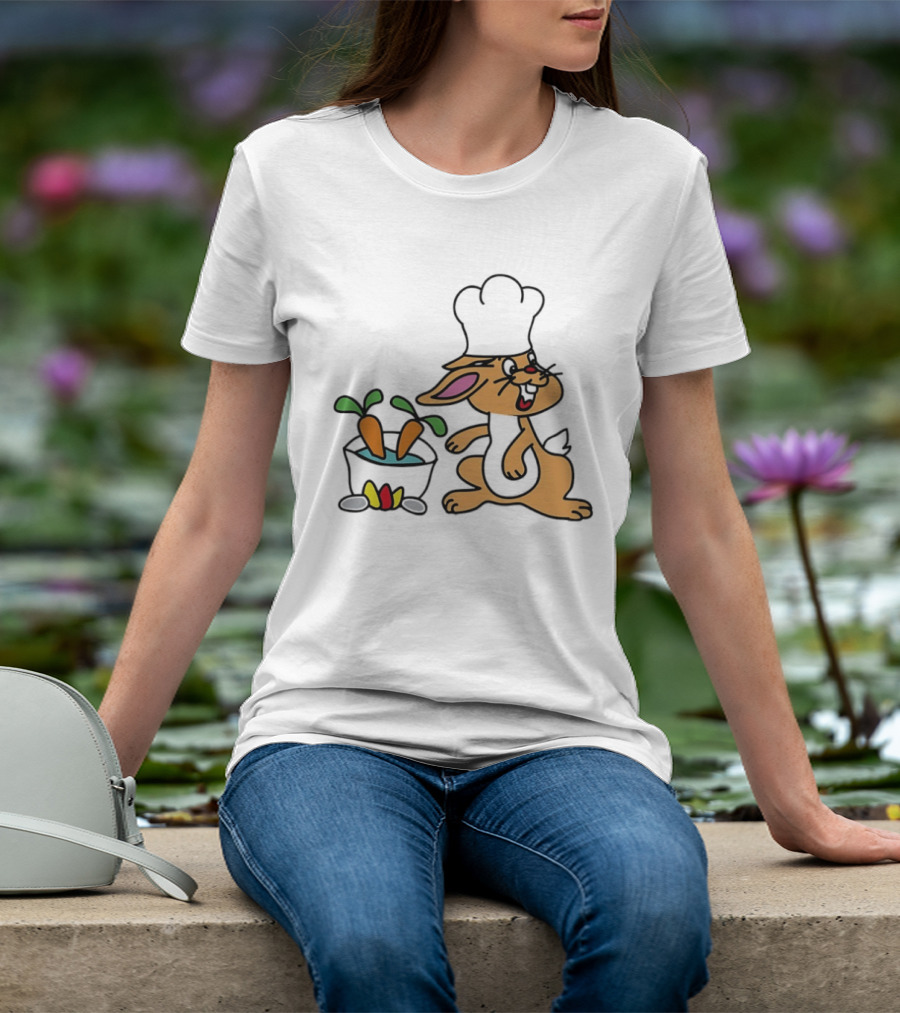Cartoon Bunny Chef Cooking With Carrots And Pot T-Shirt