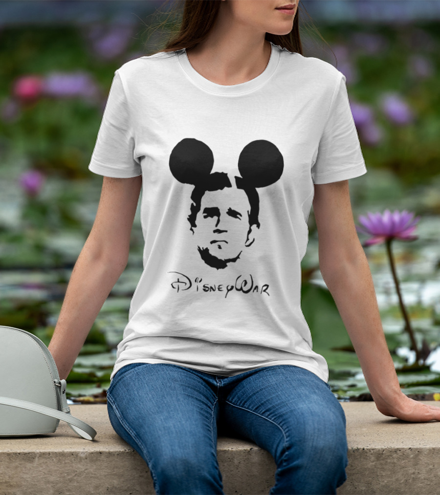 Disney War Mouse Satire With Iconic Ears And Stylized T-Shirt