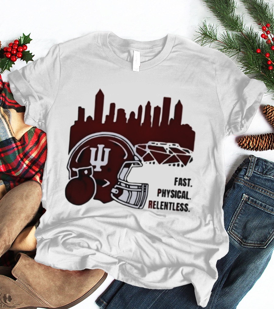 Indiana Hoosiers Helmet City Skyline Fast Physical Relentless T-Shirt