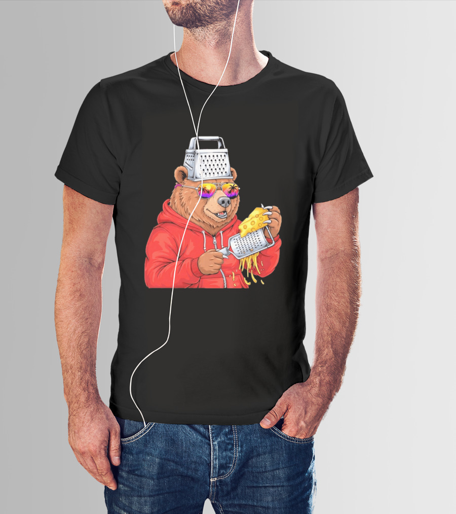 Bear With Cheese Grater Hat And Sunglasses With Bright Palm Tree Reflection T-Shirt