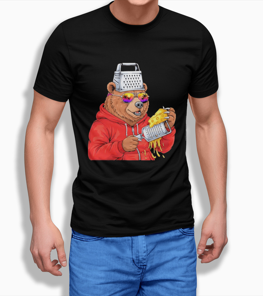 Bear With Cheese Grater Hat And Sunglasses With Bright Palm Tree Reflection T-Shirt