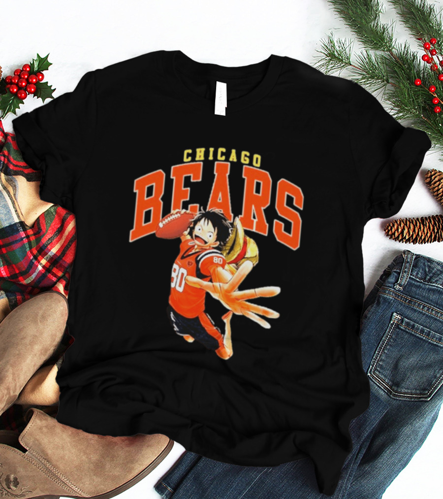 Chicago Bears One Piece Crossover Luffy Football Collaboration T-Shirt