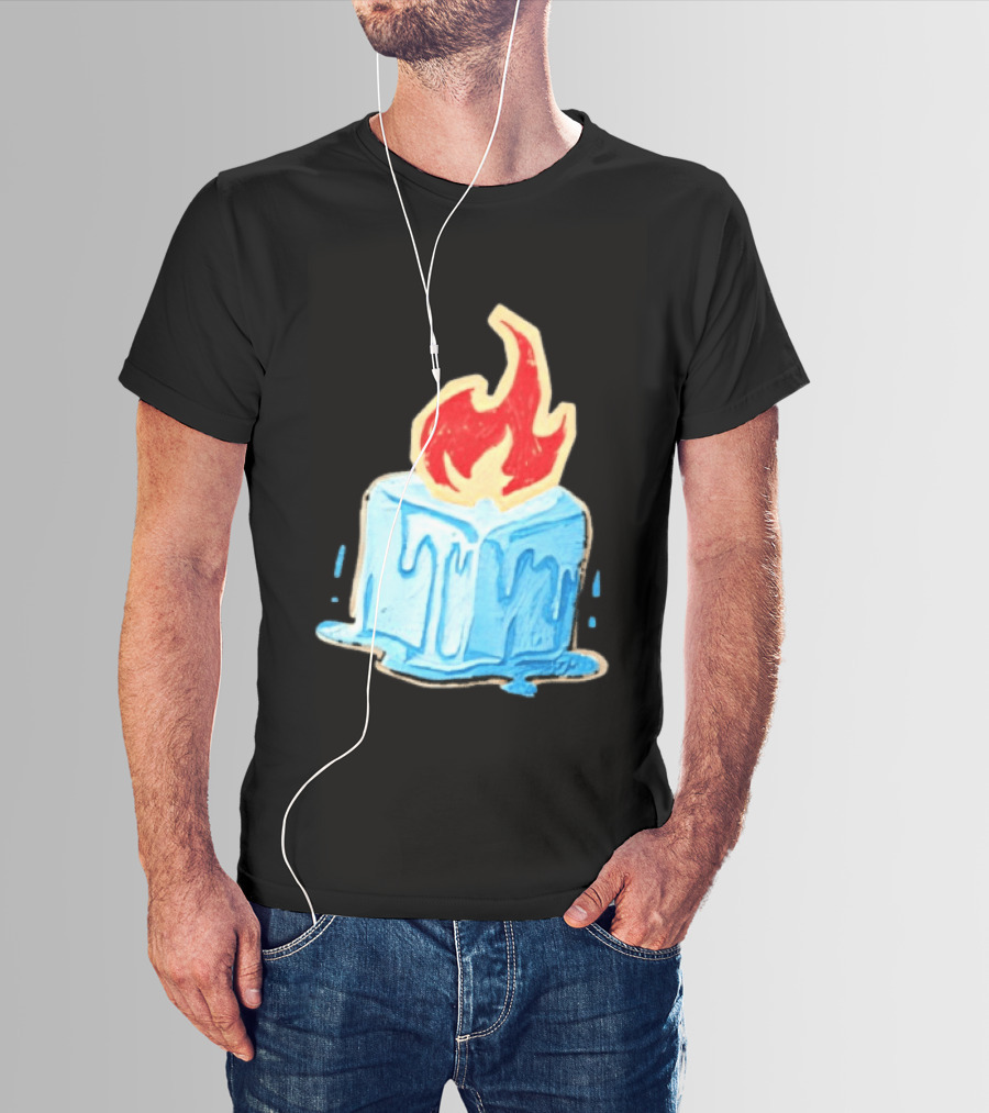 Melting Ice Cube Red Flame Emblem: Subtle Anti ICE Concept T-Shirt